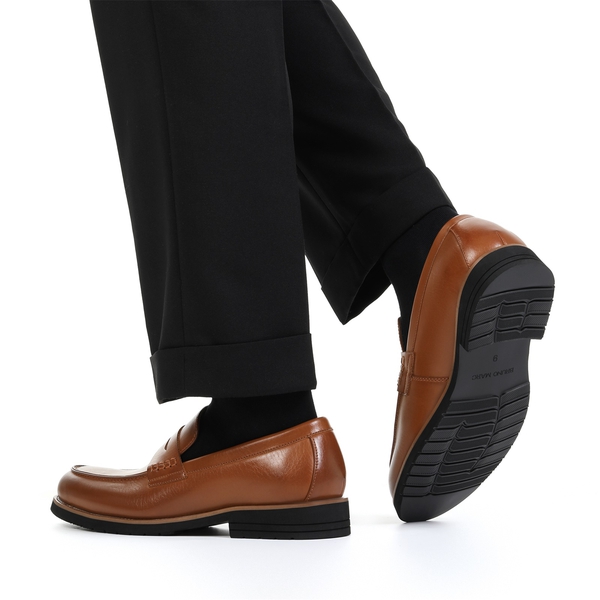 Men's Smooth PU Leather Penny Loafers - BROWN - 7